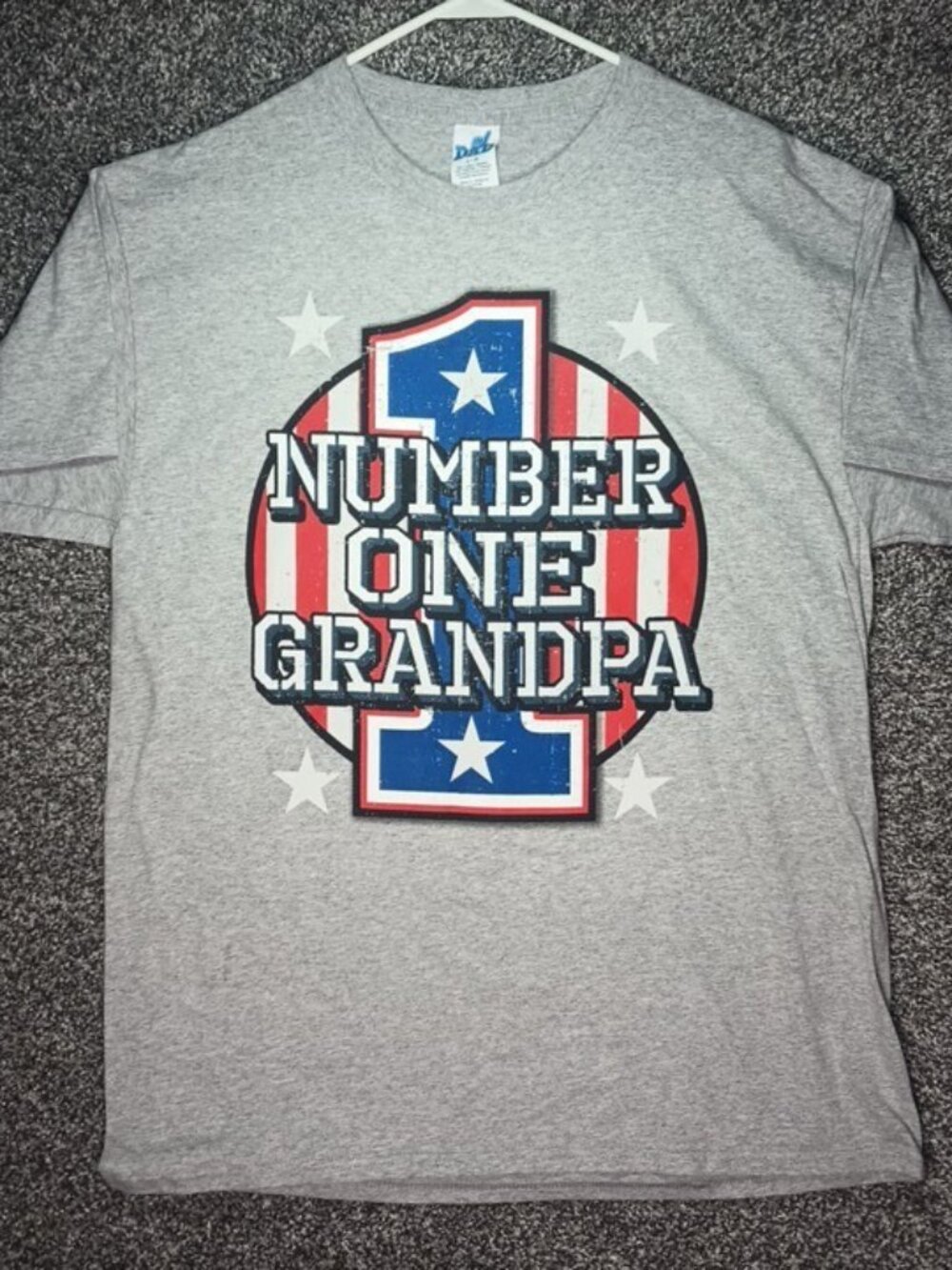 Number One Grandpa #1 Graphic T-Shirt Men's Large Gray NWT Stars Patriotic Gift